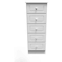 Welcome Furniture Ready Assembled Crystal 5 Drawer Tallboy In White Ash
