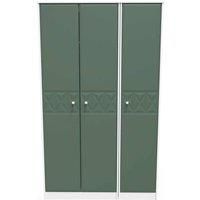 Welcome Furniture Ready Assembled Pixel Tall Triple Plain Wardrobe In Labrador Green & White