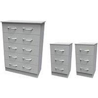 Swift Elton 3 Piece Ready Assembled Package - 5 Drawer Chest And 2 Bedside Chests - Fsc Certified