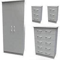 Swift Elton Ready Assembled 4 Piece Package - 2 Door Wardrobe, 5 Drawer Chest And 2 Bedside Chests - Fsc Certified