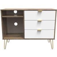 Welcome Furniture Ready Assembled Linear 3 Drawer Tv Unit In White Matt & Vintage Oak