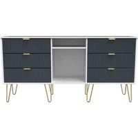 Welcome Furniture Ready Assembled Linear 6 Drawer Sideboard In Indigo Matt & White