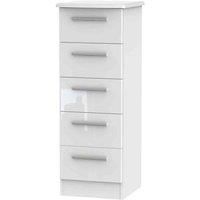 Welcome Furniture Ready Assembled Knightsbridge 5 Drawer Tallboy In White Gloss
