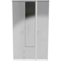 Welcome Furniture Ready Assembled Padstow Triple Mirror Wardrobe With 2 Drawers In Uniform Grey Gloss & White