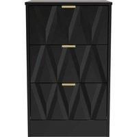 Welcome Furniture Ready Assembled Las Vegas 3 Drawer Bedside Cabinet In Deep Black & Black Matt