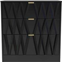 Welcome Furniture Ready Assembled Las Vegas 3 Drawer Deep Chest In Deep Black & Black Matt