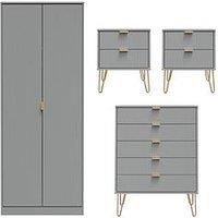 Swift Andie 4 Piece Ready Assembled Package - 2 Door Wardrobe, 5 Drawer Chest And 2 Bedside Chests - Grey