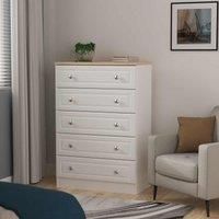 Welcome Furniture Ready Assembled Norfolk 5 Drawer Chest In White Ash & Bardolino Oak