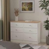 Welcome Furniture Ready Assembled Norfolk 6 Drawer Midi Chest In White Ash & Bardolino Oak, White
