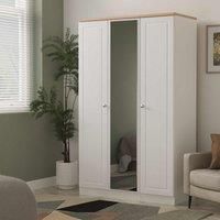 Welcome Furniture Ready Assembled Norfolk Triple Mirrored Wardrobe In White Ash & Bardolino Oak