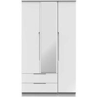 Welcome Furniture Ready Assembled Milan Tall Triple 2 Drawer Mirrored Wardrobe In White Gloss & White