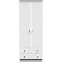 Welcome Furniture Ready Assembled Yarmouth Tall 2 Drawer Wardrobe In White Gloss & White