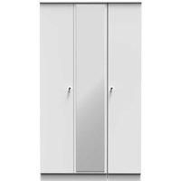 Welcome Furniture Ready Assembled Yarmouth Tall Triple Mirrored Wardrobe In White Gloss & White