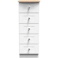 Welcome Furniture Ready Assembled Sussex 5 Drawer Bedside Cabinet In White Ash & Bardolino Oak