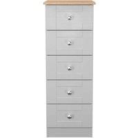 Welcome Furniture Ready Assembled Sussex 5 Drawer Bedside Cabinet In Grey Ash & Bardolino Oak
