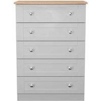 Welcome Furniture Ready Assembled Sussex 5 Drawer Chest In Grey Ash & Bardolino Oak