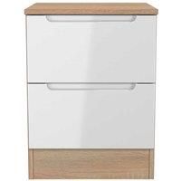 Welcome Furniture Ready Assembled Milan 2 Drawer Bedside Cabinet In White Gloss & Bardolino Oak