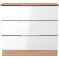 Welcome Furniture Ready Assembled Milan 3 Drawer Chest In White Gloss & Bardolino Oak