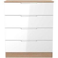 Welcome Furniture Ready Assembled Milan 4 Drawer Chest In White Gloss & Bardolino Oak