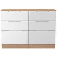 Welcome Furniture Ready Assembled Milan 6 Drawer Midi Chest In White Gloss & Bardolino Oak