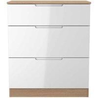 Welcome Furniture Ready Assembled Milan 3 Drawer Deep Chest In White Gloss & Bardolino Oak