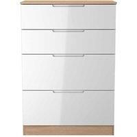 Welcome Furniture Ready Assembled Milan 4 Drawer Deep Chest In White Gloss & Bardolino Oak