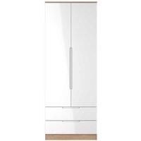 Welcome Furniture Ready Assembled Milan Tall 2 Drawer Wardrobe In White Gloss & Bardolino Oak