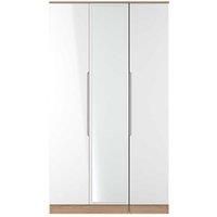 Welcome Furniture Ready Assembled Milan Tall Triple Mirrored Wardrobe In White Gloss & Bardolino Oak