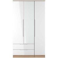 Welcome Furniture Ready Assembled Milan Tall Triple 2 Drawer Mirrored Wardrobe In White Gloss & Bardolino Oak