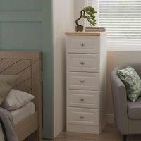 Welcome Furniture Ready Assembled Norfolk 5 Drawer Bedside Cabinet In White Ash & Bardolino Oak