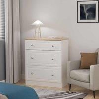 Welcome Furniture Ready Assembled Norfolk 3 Drawer Deep Chest In White Ash & Bardolino Oak