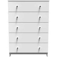Welcome Furniture Ready Assembled Yarmouth 5 Drawer Chest In White Gloss & White