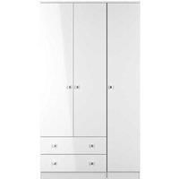 Welcome Furniture Ready Assembled Yarmouth Tall Triple 2 Drawer Wardrobe In White Gloss & White