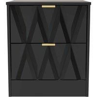 Welcome Furniture Ready Assembled Las Vegas 2 Drawer Bedside Cabinet In Deep Black & Black Matt