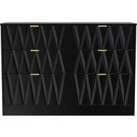 Welcome Furniture Ready Assembled Las Vegas 6 Drawer Midi Chest In Deep Black & Black Matt