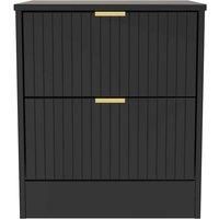 Welcome Furniture Ready Assembled Nashville 2 Drawer Bedside Cabinet In Deep Black & Black Matt