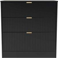 Welcome Furniture Ready Assembled Nashville 3 Drawer Deep Chest In Deep Black & Black Matt