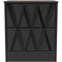 Welcome Furniture Ready Assembled Las Vegas 2 Drawer Bedside Cabinet In Deep Black & Black Matt
