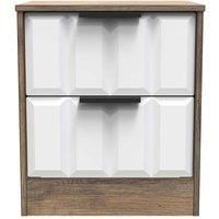 Welcome Furniture Ready Assembled New York 2 Drawer Bedside Cabinet In White Matt & Vintage Oak