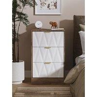 Welcome Furniture Ready Assembled Las Vegas 3 Drawer Bedside Cabinet In White Matt & Vintage Oak