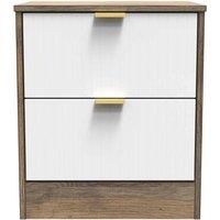 Welcome Furniture Ready Assembled Nashville 2 Drawer Bedside Cabinet In White Matt & Vintage Oak