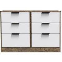 Welcome Furniture Ready Assembled Nashville 6 Drawer Midi Chest In White Matt & Vintage Oak
