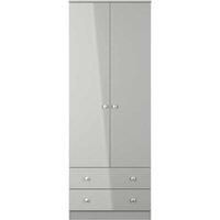 Welcome Furniture Ready Assembled Yarmouth Tall 2 Drawer Wardrobe In Uniform Gloss & Dusk Grey