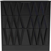 Welcome Furniture Ready Assembled Las Vegas 3 Drawer Deep Chest In Deep Black & Black Matt