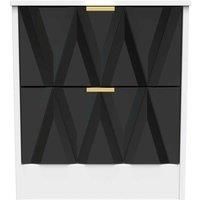 Welcome Furniture Ready Assembled Las Vegas 2 Drawer Bedside Cabinet In Deep Black & White