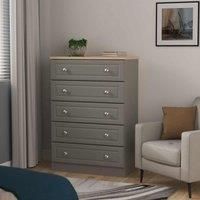 Welcome Furniture Ready Assembled Norfolk 5 Drawer Chest In Dusk Grey & Bardolino Oak