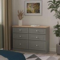 Welcome Furniture Ready Assembled Norfolk 6 Drawer Midi Chest In Dusk Grey & Bardolino Oak