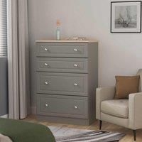 Welcome Furniture Ready Assembled Norfolk 4 Drawer Deep Chest In Dusk Grey & Bardolino Oak