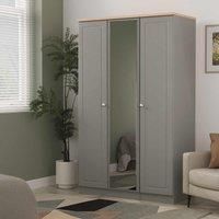 Welcome Furniture Ready Assembled Norfolk Triple Mirrored Wardrobe In Dusk Grey & Bardolino Oak