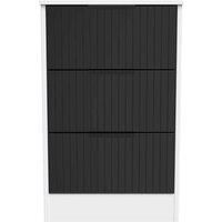 Welcome Furniture Ready Assembled Nashville 3 Drawer Bedside Cabinet In Deep Black & White